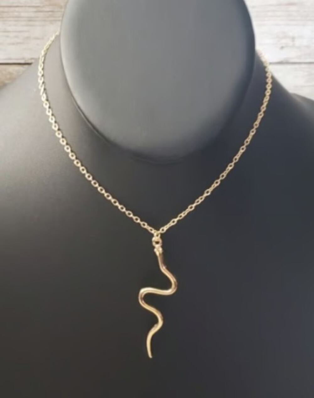 Snake / Serpent Pendant Necklace Warm Gold Tone - Brand New